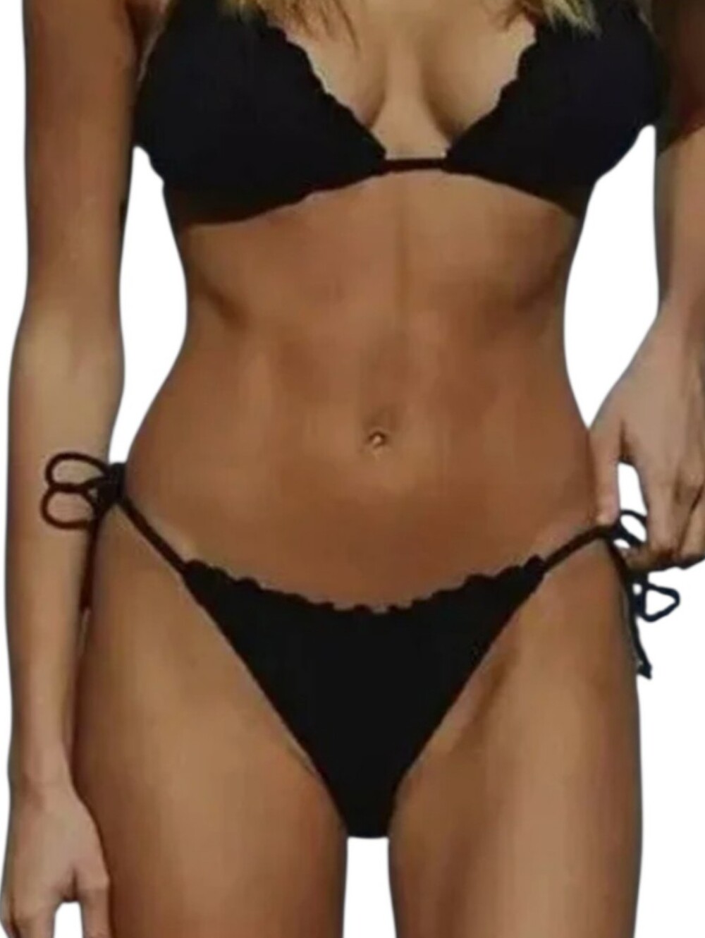 It's Now Cool Black The Frill Tie Up Bikini Bottoms Eco Ruffle Ribbed String XL